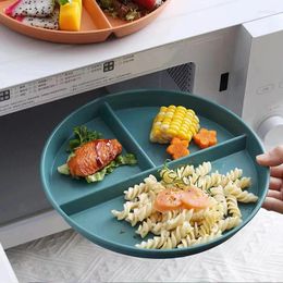 Plates Three-Grid Western Compartment Plate For Fruit Salad Divided Wheat Straw Diet Meal Tray Kitchen Dinnerware