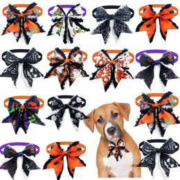 Dog Apparel 50pcs Halloween Pets Accessories Plush Bows For Pet Dogs Bowties Supplies Grooming Product Bow Tie Necktie