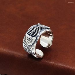 Cluster Rings MeiBaPJ S925 Sterling Silver Wide Fishbone Ring Personality Fashion For Women/Men Fine Jewellery