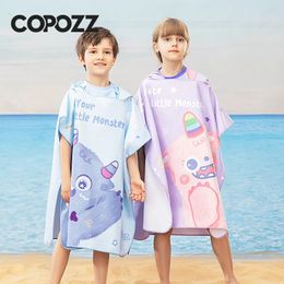 Towels Robes Poncho Girls Beach Towel Cartoon Hooded Cloak Unicorn Printed Microfiber Kids Swimming Bath Towel Baby Boy Bathrobe Pool Robes 231024