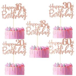 Forniture festive 3/5 pezzi Toppers per torta di buon compleanno Glitter oro rosa 16 ° 20 ° 30 ° 40 ° Topper per strumento di decorazione per adulti