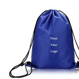 Shopping Bags 100pcs Custom Drawstring Backpack Bag Ployester Cinch Sacks Bulk Storage For Gym School Travel Outdoor Sports