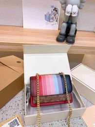 Luxury Designer Bag New Rainbow Chain Bag Flower Printed Women Shoulder Bags Crossbody Bags Envelope Purse Casual Handbag Fashion