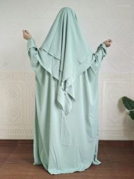Ethnic Clothing 2 Layers Hijab Khimar Abaya Set Piece Jilbab Nida Ramadan Dress Muslim Women Prayer Clothes Turkey Islamic Dubai Outfit