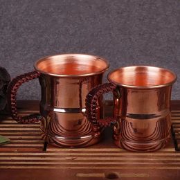 Mugs Copper Beer Milk Mug Weave Handle Thickened Moscow Water Mule 400ml Breakfast Cup Handcrafted Drinkware Tableware 231023