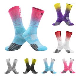 Men's Socks Colorful Sport Quarter Men Women Gradient Color Thick Cushion Compression Basketball Cycling Badminton Athletic Sock