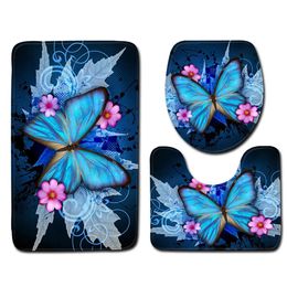 Bath Mats 3 Piece Bath Mat Set 3D Butterfly Toilet Bathroom Set WC Mat Rugs Baths for Shower Room Flannel Memory Foam Anti Slip Mat Carpet 231024