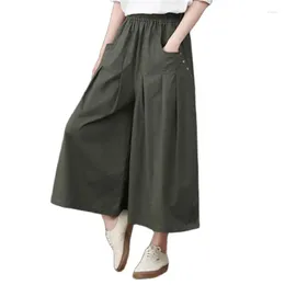 Women's Pants Overalls Loose Straight Wide-leg Tide Summer 2023 Culottes Elastic Waist Thin Nine-point A531