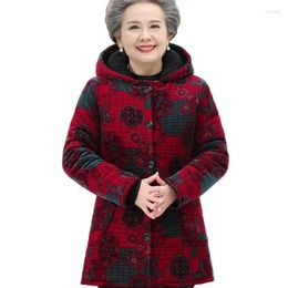 Women's Trench Coats Grandma's Clothes Padded With Velvet Cotton-Padded Jacket's Elderly Women Wear Winter Medium Long Old Lady Corduroy