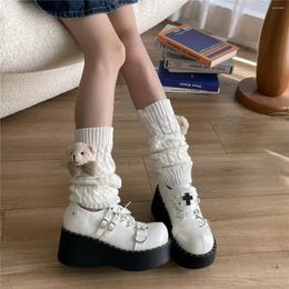 Women Socks Lolita Leg Warmer Y2K Japanese Long Cute Bear Ribbon Leggings Knee Goth Autumn Winter Knitted Cuffs Ankle