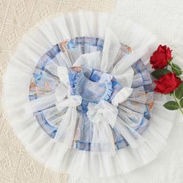 Girl Dresses Baby Summer Vintage Lolita Bow Princess Dress Kids Casual Mesh Stitching Ball Gown