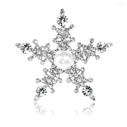 Brooches Christmas Snowflake For Women Men 2-color Rhinestone Year Winter Party Daily Flower Pearl Pins Fashion Jewelry Gift