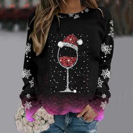 Women's Hoodies Wine Glass Print Round Neck Long Sleeve Sweatshirt Casual Womens With Pockets Warm Sweatshirts