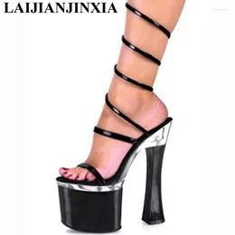 High Women Super Sandals Sexy Heels Fashion Model Show Sandals. 18Cm Square Women's Pole Dance Shoes 34287 . 's