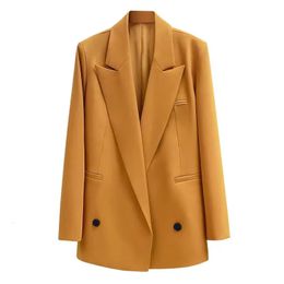 Women's Suits Blazers Orange Women Straight Blazer Office Ladies Chic Double Breasted Woman Jacket and Coat Female Tops Korean Luxury 231024