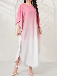 Ethnic Clothing Batwing Sleeve Dress Casual Loose Muslim Red With White Women Abayas For Dubai Summer Autumn