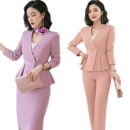 Women's Suits Blazers Business Wear Women Blazer and Skirt Set Suit Autumn Elegant Long-sleeved Ruffle Slim Red Jacket and Skirt Costume Female231023