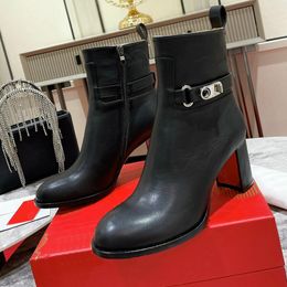 Fashion designer High quality Womens Red heel High heel ankle boots Luxury leather boots Skinny heel side zipper winter over the knee Classic women boots HJ0875