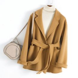 Women's Wool Blends Double sided Cashmere Short Thickened Coat Korean Fit Suit Collar Woollen Women Winter Jacket warm coats 231023