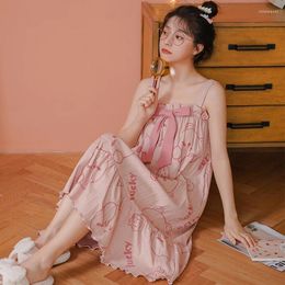 Women's Sleepwear Fashion Chic Women Spaghetti Strap Cotton Nightgowns Summer Camisoles Nightdress For Girls Kawaii Bow Decor Cute Dressing