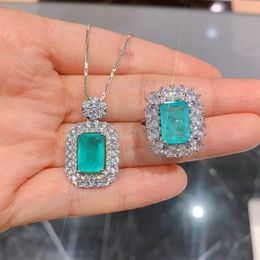 Women Fashion Jewellery Set Wedding Gift Blue Green Crystal zircon Diamond Open Ring Pendant Necklace