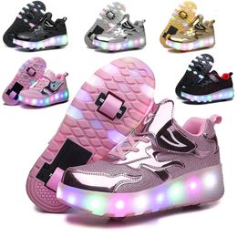Athletic Outdoor Kid Boys Girls Flashing Roller Skate Shoes Children Fashion LED Light Up Shoes USB Charging Luminous Wheels Sneakers for Street 231023