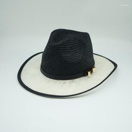 Berets 202307-panshi-sisal Grass Handmade Patchwork High End Custom Style Summer Belt Fedoras Cap Men Women Panama Jazz Hat