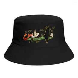 Berets Summer Arabic Word With A Kuffiyah Palestinian Map Classic Bucket Hat For Women Men Islamic Alhamdulillah Beach Fisherman