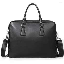 Briefcases 2024 Men Black Laptop Bags Cow Genuine Leather Men's Briefcase Male Handbags Messenger 14 Inch Computer Bag