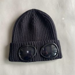 Winter hat two goggle designer beanie caps men women designer wool knitted glasses bonnet trendy simple fashion knit hat woolen warmth hj02