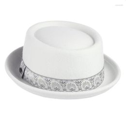 Berets Wool Men Pork Pie Hat For Dad Uniex White Black Top Lady Gentleman Flat Bowler Porkpie Fedora WomenBerets