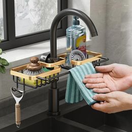 Kitchen Storage Sink Drain Rack Sponge Faucet Holder Aluminum Soap Drainer Shelf Hanging Basket Organizer Bathroom Accessories