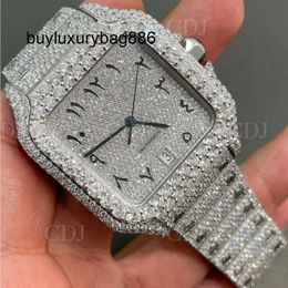 Full Diamond Movement Watch Vvs Luxury Custom Iced Out Watch White Gold Plated Dial Quartz Grown Watch