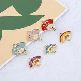 Dangle Earrings 10pcs Chinese Style Women's Alloy Drip Oil Fan Pendant Pearl For Women Material Handmade Jewelry Accessories