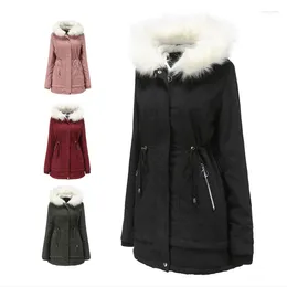 Women's Trench Coats Cotton Coat Women Mid-length Hooded Winter Warm Fleece Cold-proof White Fur Collar