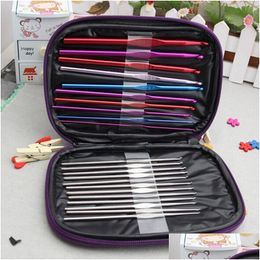 Hook Needles Wholesale-22Pcs/Set Mti-Color Aluminium Cloghet Hooks Knitting Weave Craft With Case Drop Delivery Hair Products Accessor Dhwpq