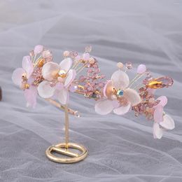 Hair Clips Fairy Pink Flower Tiaras And Crowns For Women Girls Birthday Party Styling Jewelry Rhinestone Headbands Princess Diadem