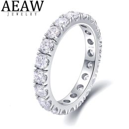 Wedding Rings AEAW Solid 14K White Gold Round Enternity Full Diamond Band 2.5mm 1.5ctw DF Color For Women 231023