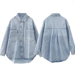 Women's Blouses Maxdutti Fashion Ladies American Retro Boyfriend Shirt Women Style Loose Pocket Washed Distressed Denim