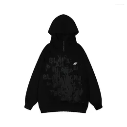 Women's Hoodies Distressed Zip Mask-face Suede Fleece Loose For Women Men Y2k Graffiti Pullovers Sweatshirts Winter Clothes Streetwear