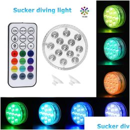 Night Lights Rgb Submersible Light With Magnet 13 Led Underwater Easy Carrying For Bar Swimming Pool Party Decoration Drop Delivery Dhega