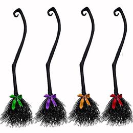 Other Event Party Supplies Halloween Witch Broom with Colorful Ribbon Children Flying Broomstick Props Cosplay Accessories Halloween Decor 231023
