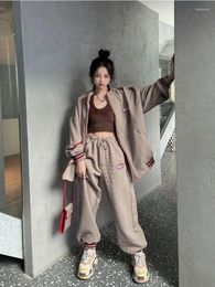 Women's Two Piece Pants HOUZHOU Y2K Vintage Sports Sets Women Harajuku Korean Striped Set Hippie Zip Up Sweatshirts Oversize Hoodies