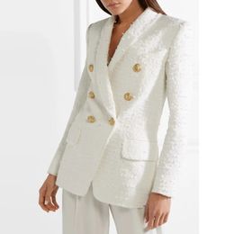 Women's Suits Blazers HIGH STREET est Runway 2023 Designer Blazer Metal Buttons Shawl Collar Wool Blends Tweed Coat 231023