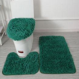 Bath Mats 3pcs/set Solid Colour Bathroom Mat Set Fluffy Hairs Bath Carpets Toilet Soft Non Slip Rug Toilet Lid Cover Rugs Floor Mats Kit 231024