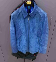 New Men's Jackets Mens Leather Autumn Zilli Blue Crocodile Skin Ing Jacket Casual Coat