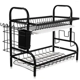 Kitchen Storage Dish Rack Drainer Draining Bowl Basket Double Layer Holder Plate Counter Stand Saucer