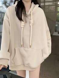 Women's Hoodies Deeptown Korean Style Beige Women Kpop Streetwear Long Sleeve Hooded Sweatshirts Hippie Harajuku Oversize Loose Pullover