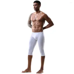 Underpants Men'S Sexy Ice Silk Underwear Extended Knee Length Long Johns Pants Fitness Running Sports Shorts And Boxer