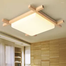 Pendant Lamps Nordic LED Wooden Ceiling Lights In Square Shape Lamparas De Techo For Bedroom Balcony Corridor Kitchen Lighting Fixtures